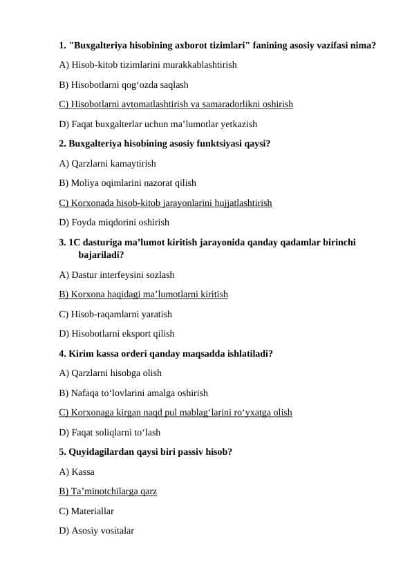 Buxgalteriya hisobining axborot tizimlariga oid test