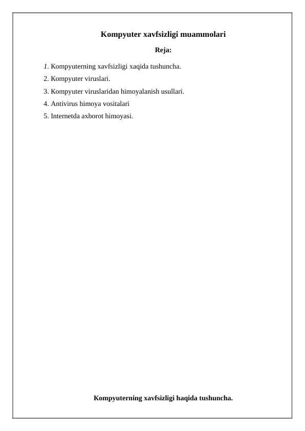 Kompyuter xavfsizligi muammolari