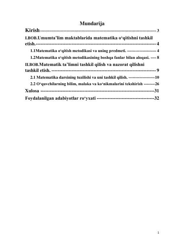 MATEMATIKA FANLARIDAN O‘QUVCHILAR BILIM, MALAKA VA KO‘NIKMALARINI NAZORAT QILISH SHAKLLARIMATEMATIKA FANLARIDAN O‘QUVCHILAR BILIM, MALAKA VA KO‘NIKMALARINI NAZORAT QILISH SHAKLLARI