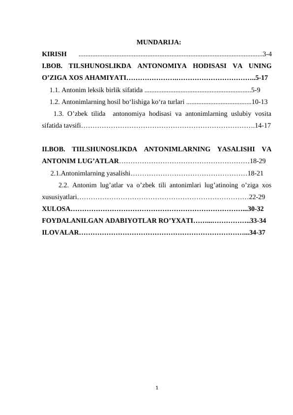 O'zbek tilshunosligida antonimiya hodisasi talqini