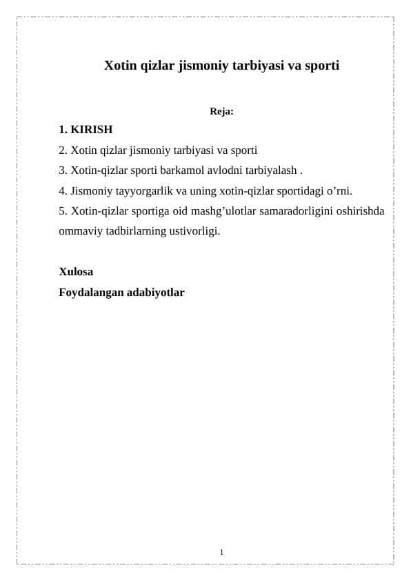 Xotin qizlar jismoniy tarbiyasi va sporti m.ish