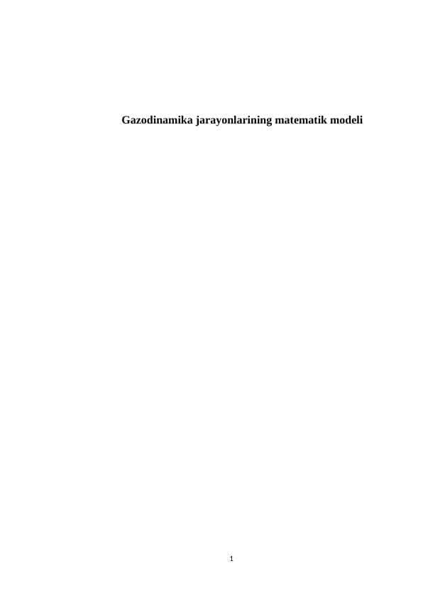 Gazodinamika jarayonlarining matematik modeli