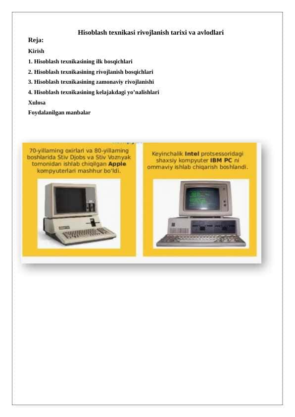 Hisoblash texnikasi rivojlanish tarixi va avlodlari