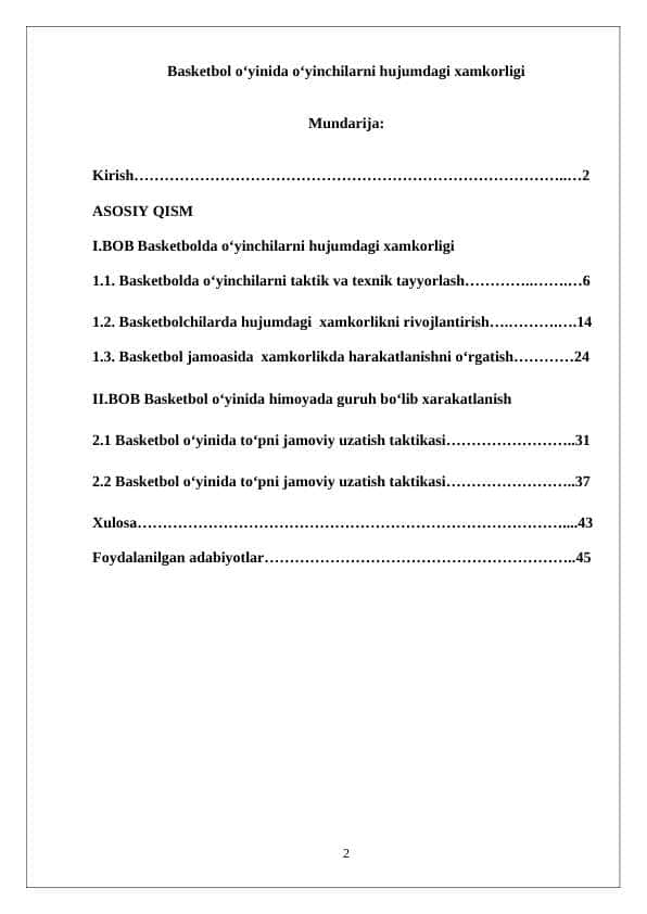 Basketbol o’yinida o’yinchilarni hujumdagi xamkorligi