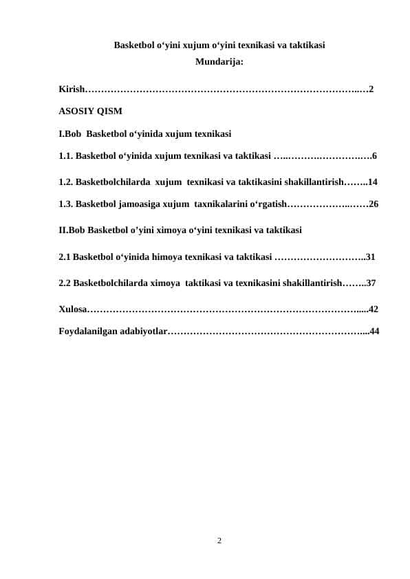 Basketbol o‘yini xujum o‘yini texnikasi va taktikasi