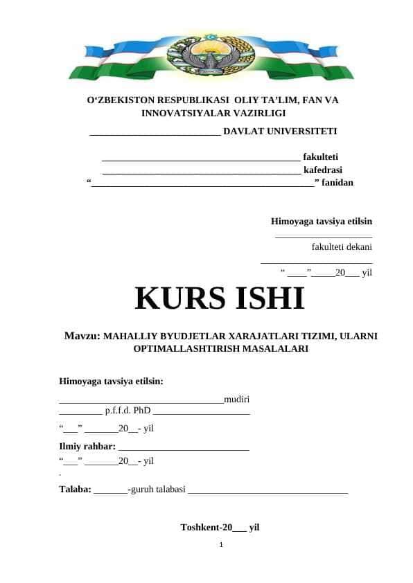 MAHALLIY BYUDJETLAR XARAJATLARI TIZIMI, ULARNI OPTIMALLASHTIRISH MASALALARI