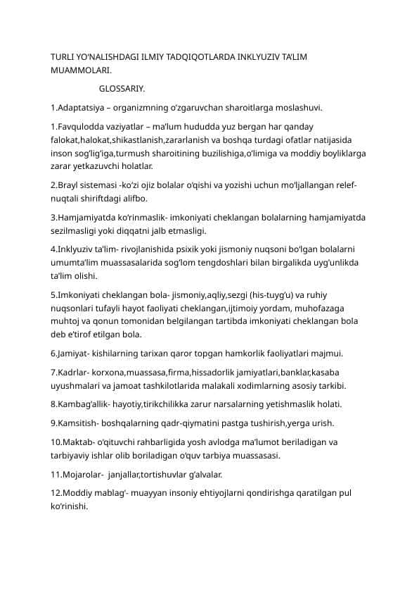 Turli yo'nalishdagi ilmiy tadqiqotlarda inklyuziv ta'lim muammolari