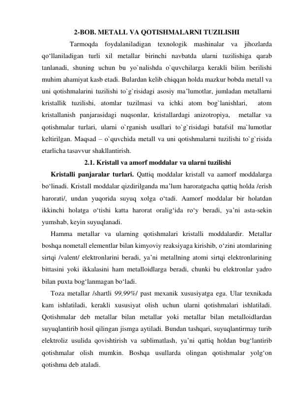 METALL VA QOTISHMALARNI TUZILISHI