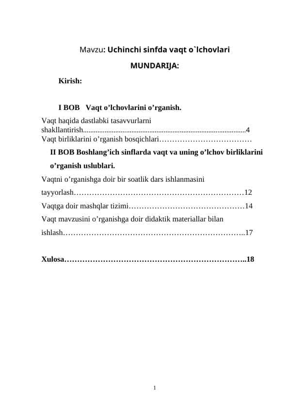 Uchinchi sinfda vaqt o`lchovlari