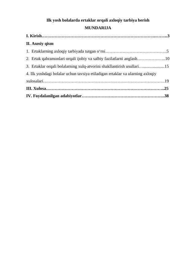 Ilk yosh bolalarda ertaklar orqali axloqiy tarbiya berish