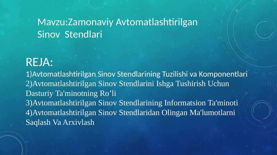 Zamonaviy Avtomatlashtirilgan Sinov Stendlari