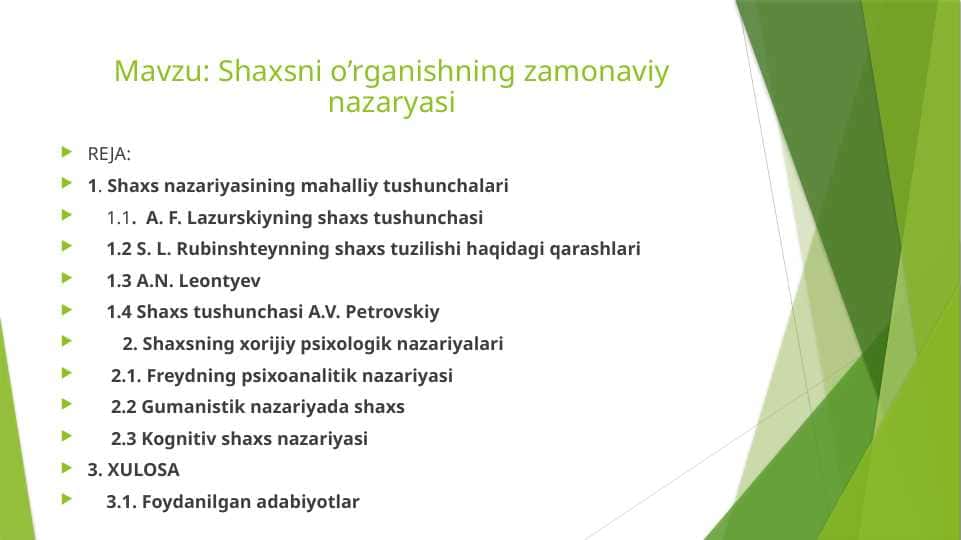 SHAXSNI O`RGANISHNING ZAMONAVIY NAZARIYASI