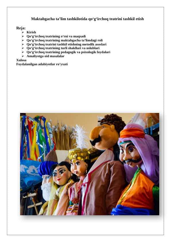 Maktabgacha ta’lim tashkilotida qo‘g‘irchoq teatrini tashkil etish