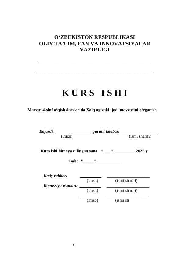 O'qish darslarida xalq og'zaki ijodini o'rganish