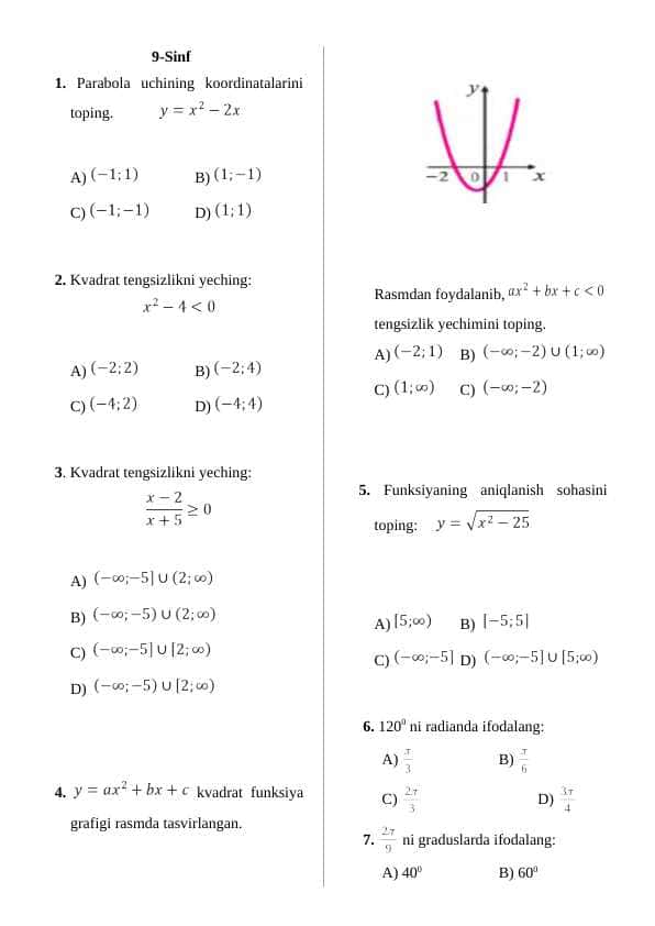 9-sinf uchun test