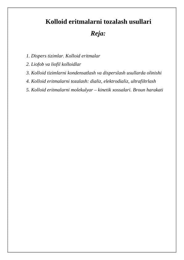 Kolloid eritmalarni tozalash usullari
