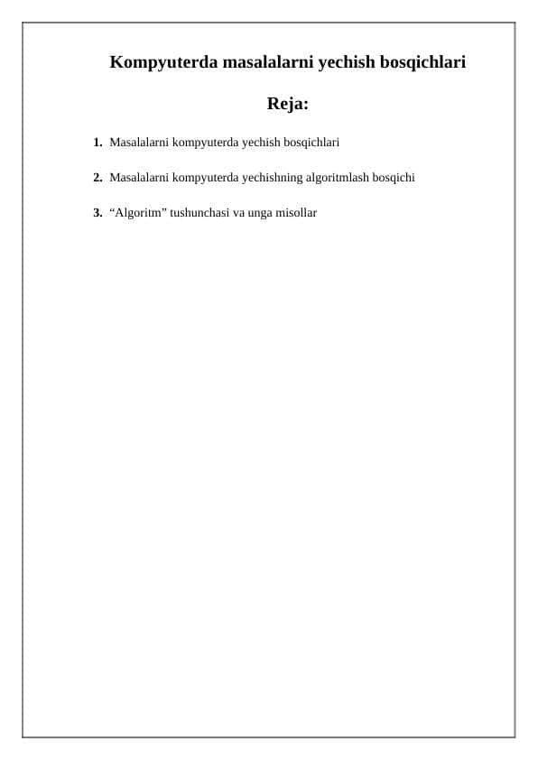 Kompyuterda masalalarni yechish bosqichlari