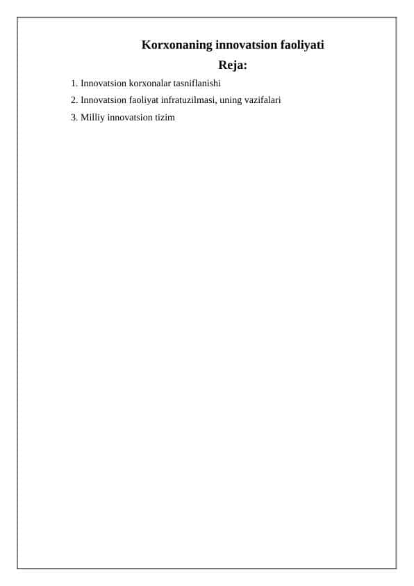 Korxonaning innovatsion faoliyati referat