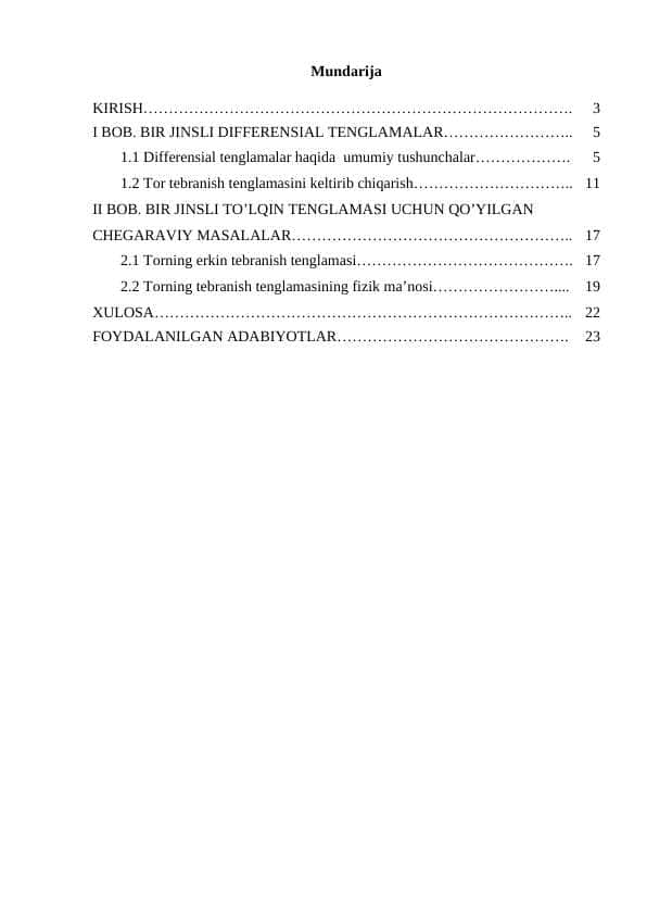 BIR JINSLI DIFFERENSIAL TENGLAMALAR