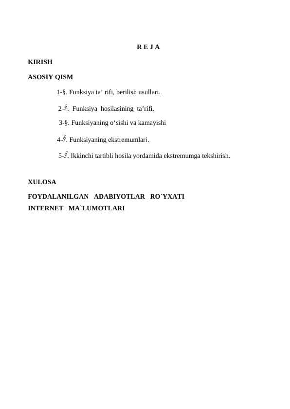 Bir o‘zgaruvchili funksiyaning monotonligi va ekstremumi