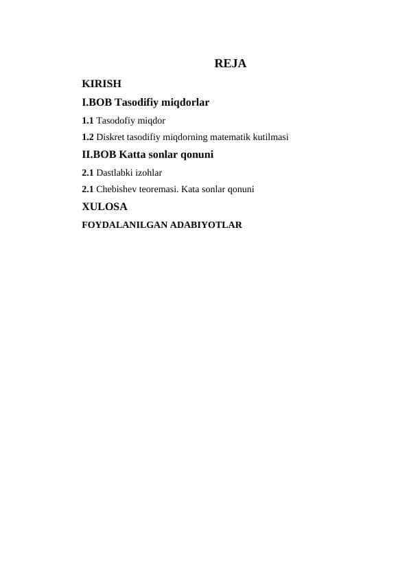 Bog’liqsiz tasodifiy miqdorlar seriyasi uchun kata sonlar qonuni