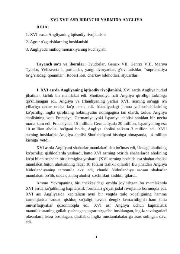 XVI-XVII ASR BIRINCHI YARMIDA ANGLIYA