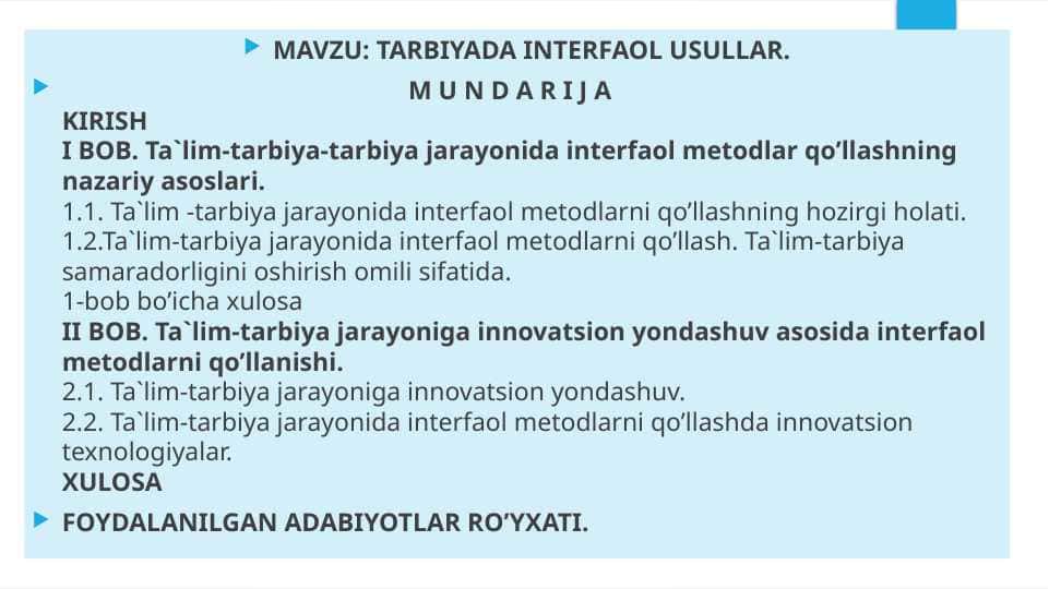 TARBIYADA INTERFAOL USULLAR