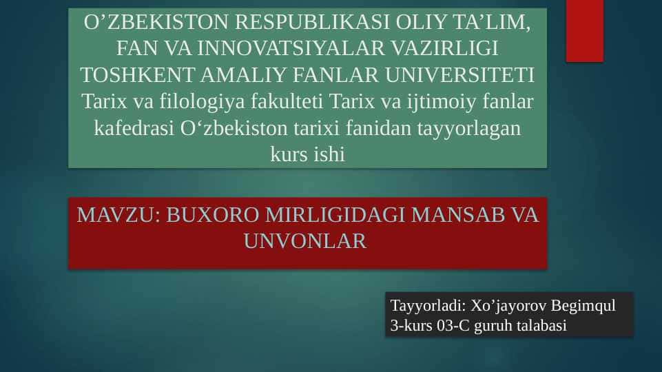 Buxoro amirligida mansab va unvonlar
