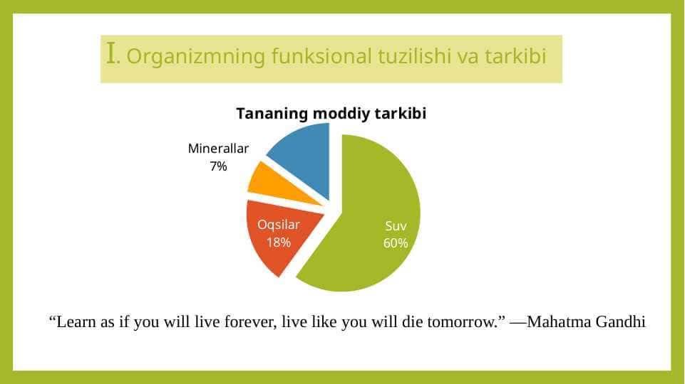 Organizmning funksional tuzilishi va tarkibi