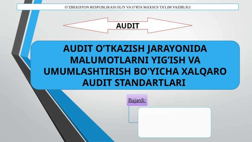 Audit o'tkazish jarayonida ma'lumotlarni yig'ish va to'plash bo'yicha xalqaro standartlar