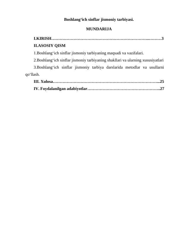 Boshlang‘ich sinflar jismoniy tarbiyasi.