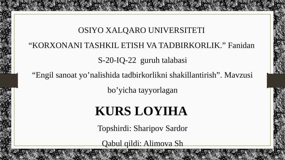 Engil sanoat yo’nalishida tadbirkorlikni shakillantirish