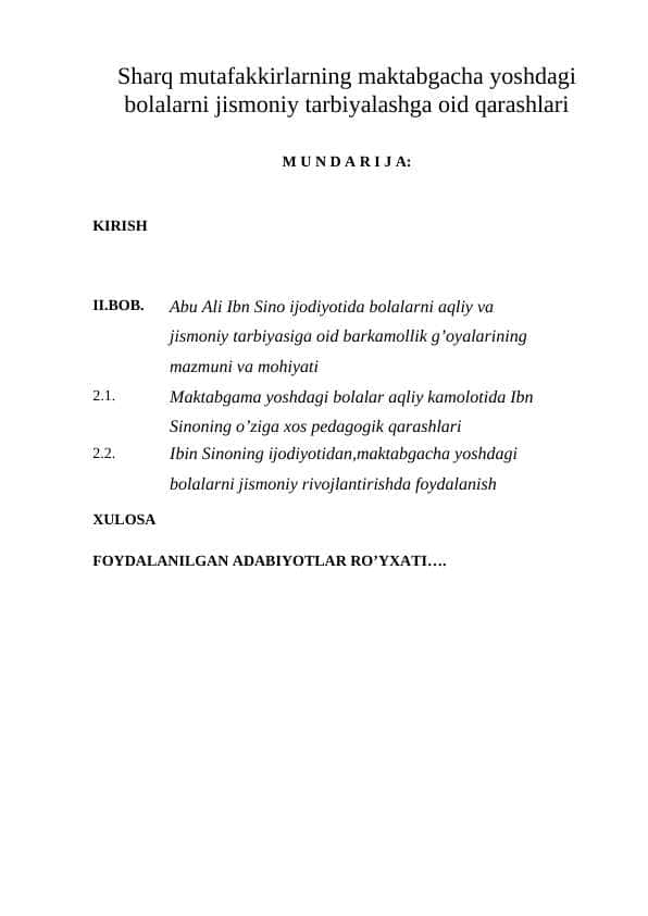 Sharq mutafakkirlarning maktabgacha yoshdagi bolalarni jismoniy tarbiyalashga oid qarashlari