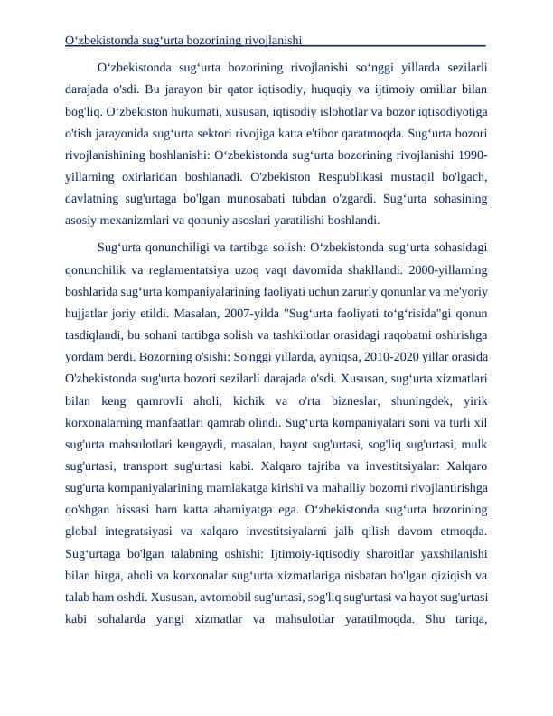 Oʻzbekistonda sugʻurta bozorining rivojlanishi