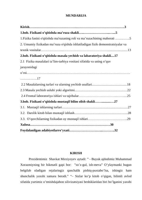 Fizikani o’qitishning turt shakli ma’ruza masala yechish labaratoriya praktikumi mustaqil bilim olish