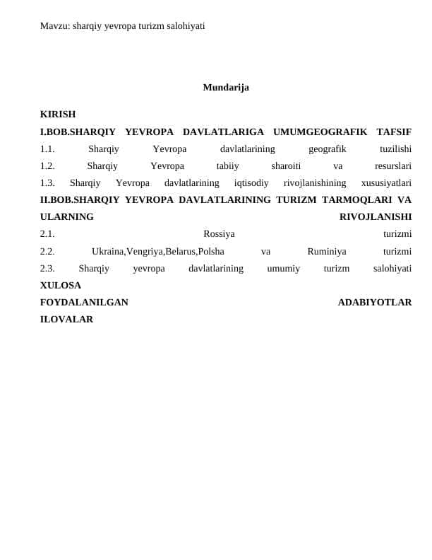 sharqiy yevropa turizm salohiyati