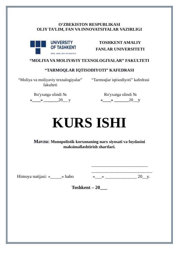 Monopolistik korxonaning narx siyosati va foydasini maksimallashtirish shartlari.
