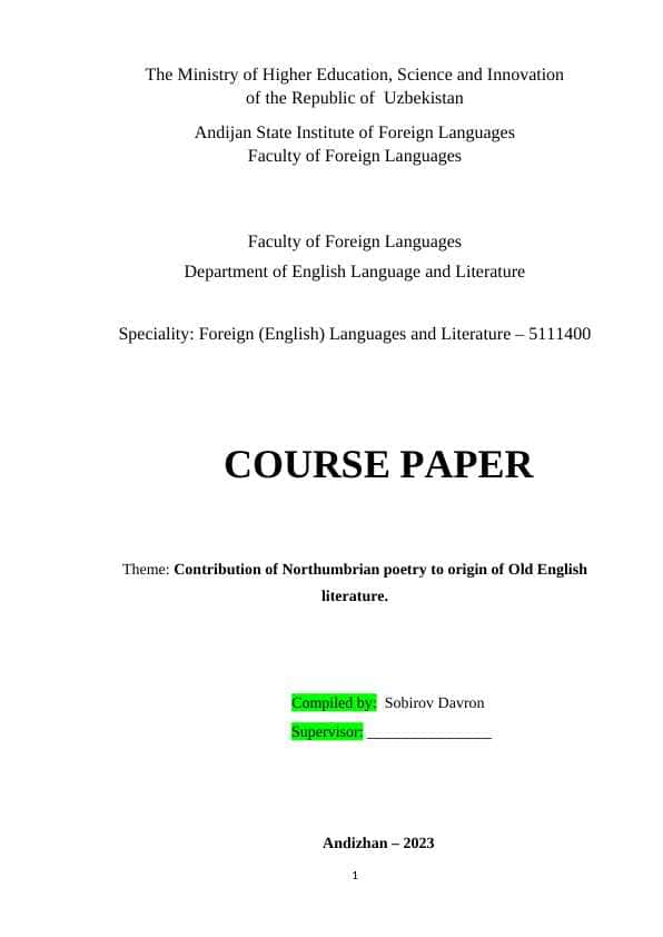 Contribution of Northumbrian poetry to origin of Old English literature.