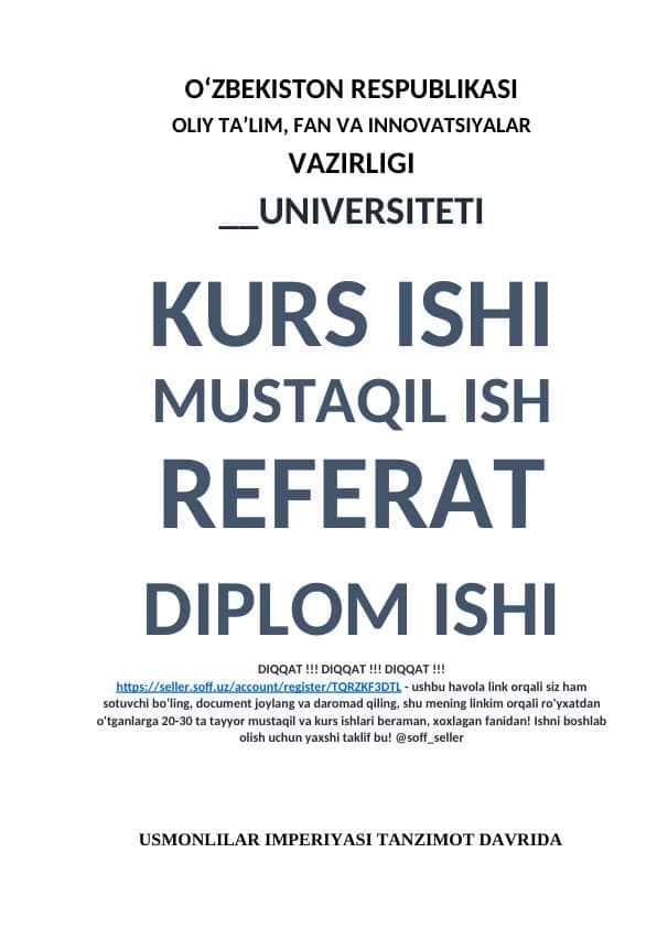 USMONLILAR IMPERIYASI TANZIMOT DAVRIDA