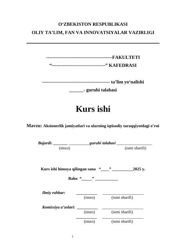Aksionerlik jamiyatlari va ularning iqtisodiy taraqqiyotdagi o’rni