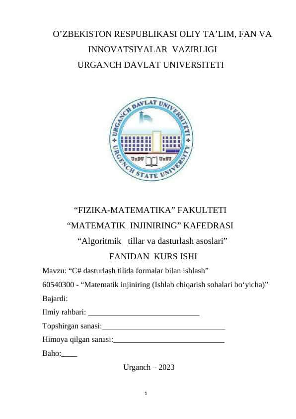 C# dasturlash tilida formalar bilan ishlash