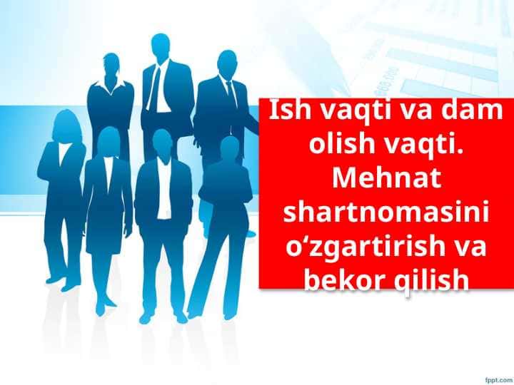 Ish vaqti va dam olish vaqti.Mehnat shartnomasini òzgartirish va bekor qilish