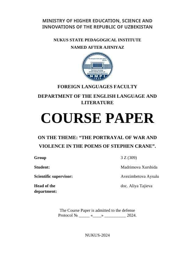 THE PORTRAYAL OF WAR AND VIOLENCE IN THE POEMS OF STEPHEN CRANE
