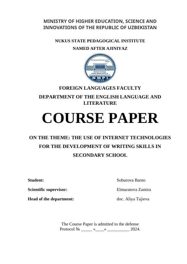 THE USE OF INTERNET TECHNOLOGIES FOR THE DEVELOPMENT OF WRITING SKILLS IN SECONDARY SCHOOL