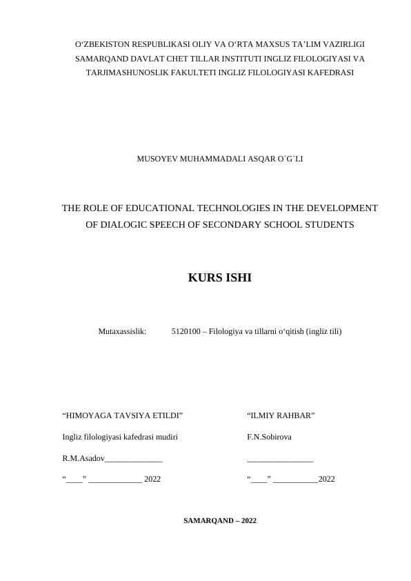 THE ROLE OF EDUCATIONAL TECHNOLOGIES IN THE DEVELOPMENT OF DIALOGIC SPEECH OF SECONDARY SCHOOL STUDENTS