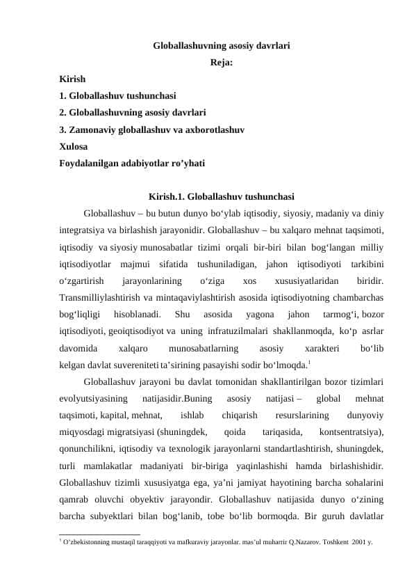 Globallashuvning asosiy davrlari