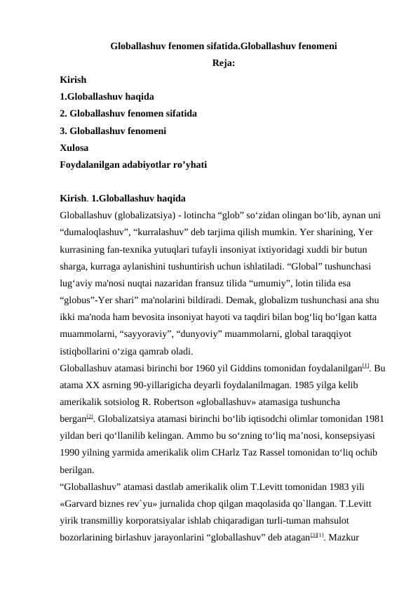 Globallashuv fenomen sifatida
