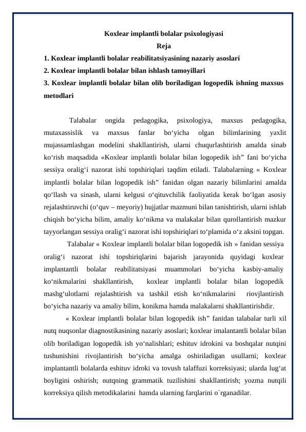 Koxlear implantli bolalar psixologiyasi