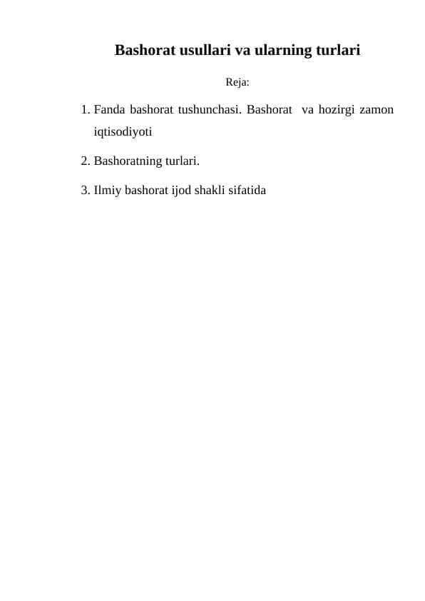 Bashorat usullari va ularning turlari