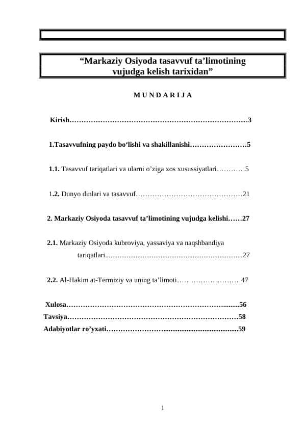 Markaziy Osiyoda tasavvuf ta'limotining vujudga kelish tarixidan